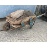 Elm wheelbarrow for restoration, planter or decoration. Later wheel unattached