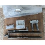 A pair of new galvanised gate wraparound hinges 60cm long