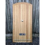 Very heavy joinery made arched oak door. Very solid. 5.5cm thick x 99cm wide x 203cm high. Would