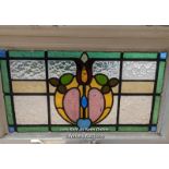 very nice Art Nouveau stained glass transom window. 76cm W x 50cm H, Pine frame 4cm thick.