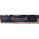 "THWAITES" PUB SIGN, 50CM (H) X 300CM (W) X 6CM (D), RECLAIMED FROM THE ORIGINAL THWAITES & CO.