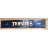 "THWAITES" PUB SIGN, 50CM (H) X 300CM (W) X 6CM (D), RECLAIMED FROM THE ORIGINAL THWAITES & CO.