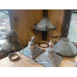 5X ASSORTED METAL LIGHT LAMP COVERS INCLUDING JOSEPH KNIGHT LAMP CO. LTD, LARGEST APPROX 59CM HIGH