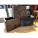 3X AMMO CRATES INCLUDING ONE MARKED 1500 CARTRIDGES WOODEN AMMUNITION CRATE, ALL APPROX 46CM (W) X