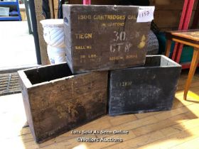 3X AMMO CRATES INCLUDING ONE MARKED 1500 CARTRIDGES WOODEN AMMUNITION CRATE, ALL APPROX 46CM (W) X