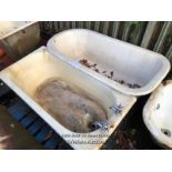 2X FIBREGLASS BATH TUBS 136CM (L) X 67CM (W) X 37CM (H) AND 153CM (L) X 74CM (W) X 49CM (W)