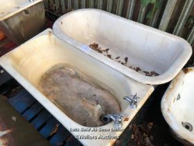 2X FIBREGLASS BATH TUBS 136CM (L) X 67CM (W) X 37CM (H) AND 153CM (L) X 74CM (W) X 49CM (W)