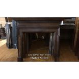 OAK FIREPLACE SURROUND, EXT. MEASUREMENTS 118CM (H) X 169CM (W) X 30CM (D), INT. 104CM (H) X