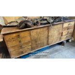 LARGE 70'S ERA SIDEBOARD, WITH FELT LINED DRAWERS, CENTRAL SECTION LOCKED WITHOUT KEY, IN NEED OF