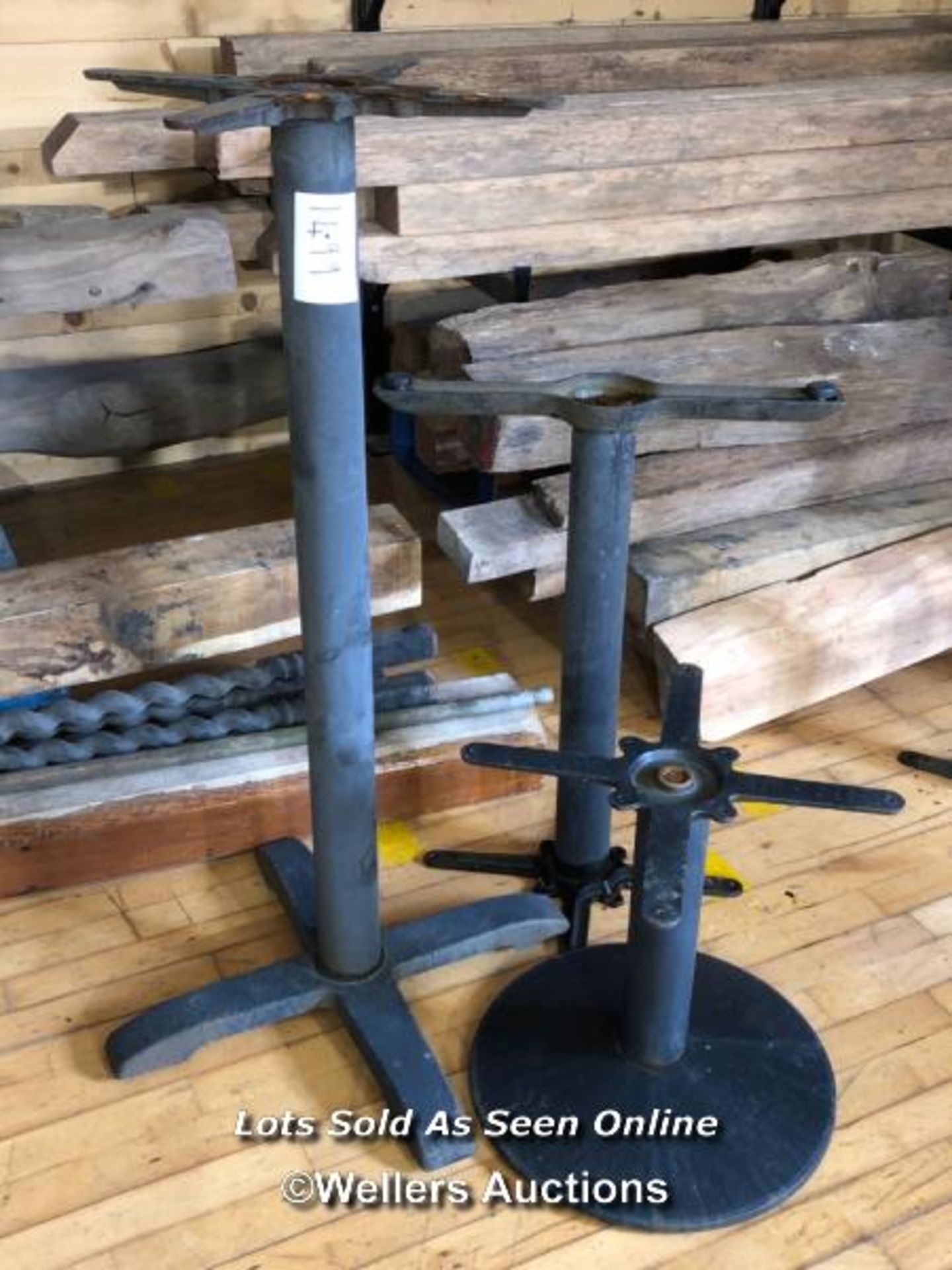 3X METAL PUB TABLE SUPPORTS, VARIOUS SIZES, LARGEST 109CM (H)