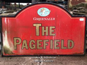 GREENALLS "THE PAGEFIELD" PUB SIGN, 158CM (H) X 245CM (L) X 7CM (D), IN NEED OF SOME RESTORATION