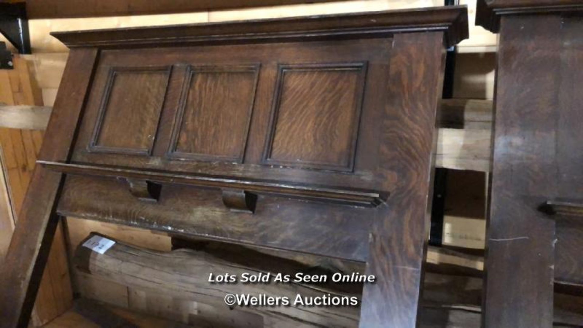 A PAIR OF OAK FIREPLACE SURROUNDS, ONE MISSING PANEL, EXT. MEASUREMENTS 169CM (H) X 140CM (W) X 17CM - Image 2 of 3