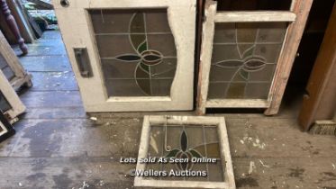 2X MATCHING STAINED GLASS WINDOWS AND 1X PART FRONT DOOR, STILL WITH ORIGINAL LETTERBOX INSERT, 75.