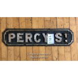 ORIGINAL CAST IRON "PERCY ST" STREET SIGN, 72CM (W) X 18CM (H)