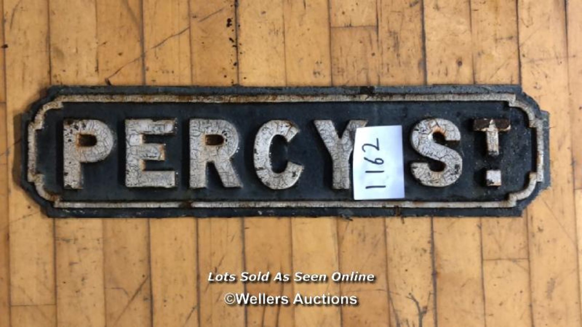 ORIGINAL CAST IRON "PERCY ST" STREET SIGN, 72CM (W) X 18CM (H)