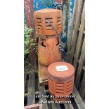 2X TERRACOTTA CHIMNEY POT COWLS, LARGEST 82CM (H) X 30CM (DIA)