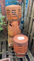 2X TERRACOTTA CHIMNEY POT COWLS, LARGEST 82CM (H) X 30CM (DIA)