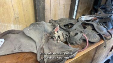 LARGE QUANTITY OF HORSE TACK, INCL. SADDLES, BLINKERS AND STIRRUPS