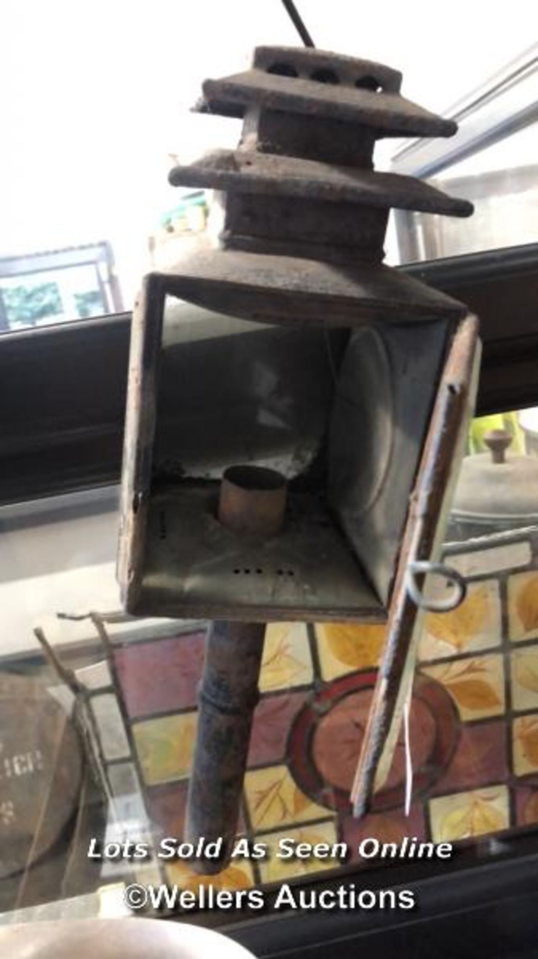 VINTAGE CARRIAGE LAMP, SALTER SCALES, PEAT SPADE AND SHOE STRETCHER - Image 2 of 5