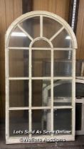 ARCHED WINDOW IN WOODEN FRAME, GLASS PANELS IN GOOD CONDITION, 89CM (W) X 165CM (H)