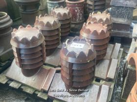 6X MATCHING SALT GLAZED, CROWN TOP, VENTED RIDGE POTS, 55CM (H) X 33CM X 50CM (W) AT BASE