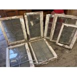 6X MATCHING STAINED GLASS WINDOWS WITH WOODEN FRAMES, LARGEST 66CM (H) X 49CM (W), FOR RESTORATION