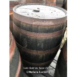 PAIR OF WHISKY BARRELS, EXAMPLE SHOWING IN IMAGE, 89CM (H), 212CM CIRCUMFRENCE, 56CM (DIA)