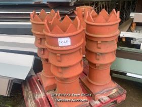 3X LARGE VENTED CROWN TOP CHIMNEY POTS, 100CM (H) X 34CM X 34CM AT BASE