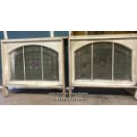 MATCHING PAIR OF STAINED GLASS WINDOWS WITH FLORAL CENTREPIECE AND WOODEN FRAMES, 86CM (W) X 79CM (