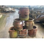 6X MATCHING AND ONE SIMILAR ROLL TOP CHIMNEY POT, 38CM (H) X 40CM (DIA)