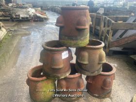 6X MATCHING AND ONE SIMILAR ROLL TOP CHIMNEY POT, 38CM (H) X 40CM (DIA)