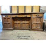 LARGE ORNATE DINING ROOM CABINET, WITH LAZY SUSAN, FELT LINED CUTLERY DRAWER AND ORIGINAL BRASS