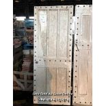 PAIR OF SIMILAR STYLE GOTHIC DOORS WITH CAST IRON STUDS, SEE IMAGES FOR APPROX SIZES