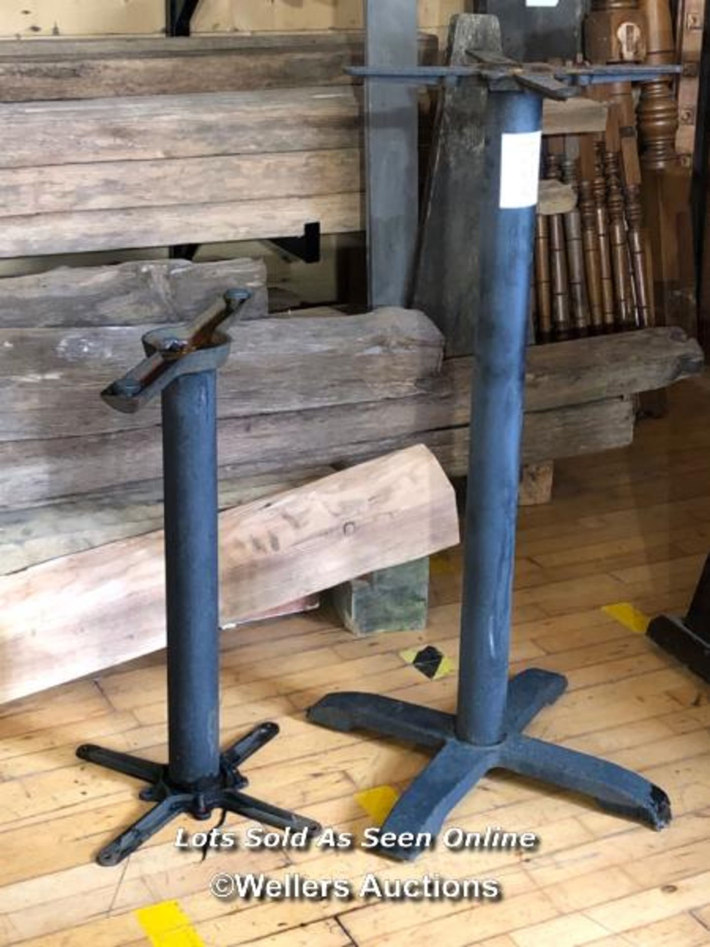 2X METAL PUB TABLE SUPPORTS, VARIOUS SIZES, LARGEST 109CM (H)