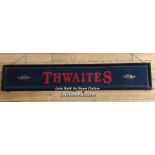 "THWAITES" PUB SIGN, 50CM (H) X 300CM (W) X 6CM (D), RECLAIMED FROM THE ORIGINAL THWAITES & CO.