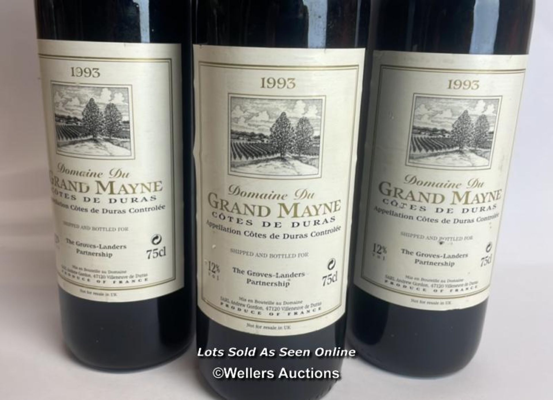 Three bottles of 1993 Domaine Du Grand Mayne Cotes De Duras, 75cl, 12% vol / Please see images for - Image 5 of 10