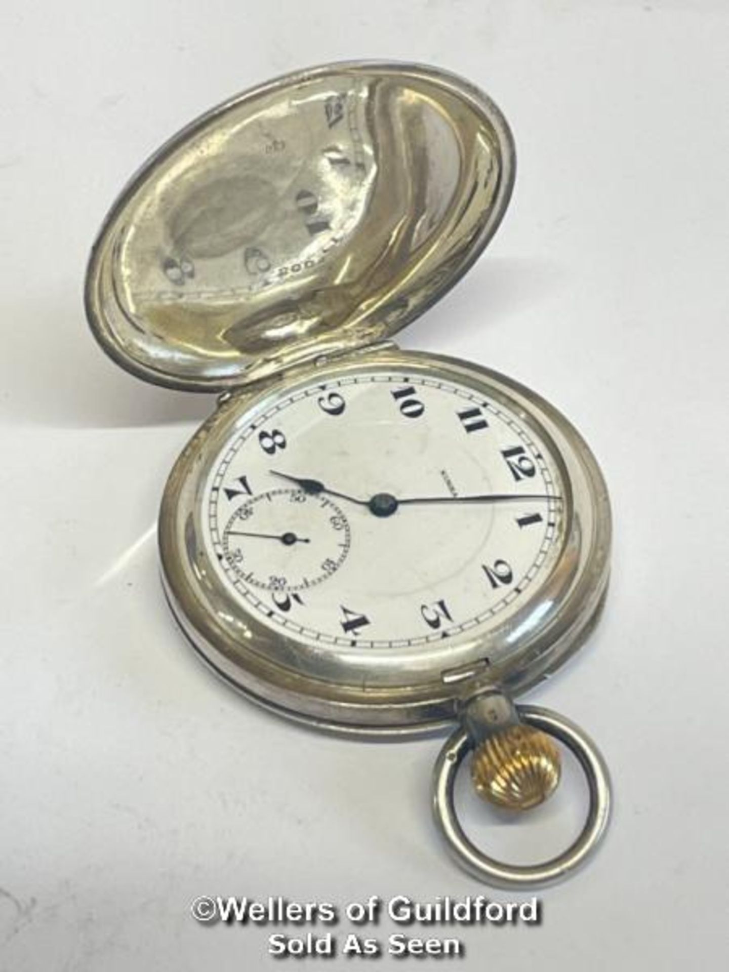 Nimra pocket watch in silver case stamped 925, 5cm diameter, without glass, not in working order