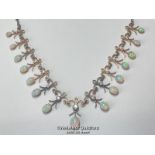 Early 20th Century opal and diamond fringe necklace with fifteen oval opals measuring approx.
