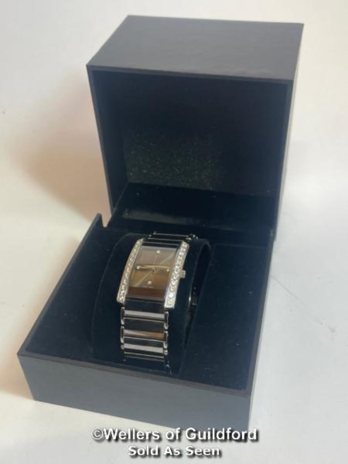 Tungsten wristwatch, quartz movement, tank style case with cubic zirconia borders on mirror - Image 12 of 14