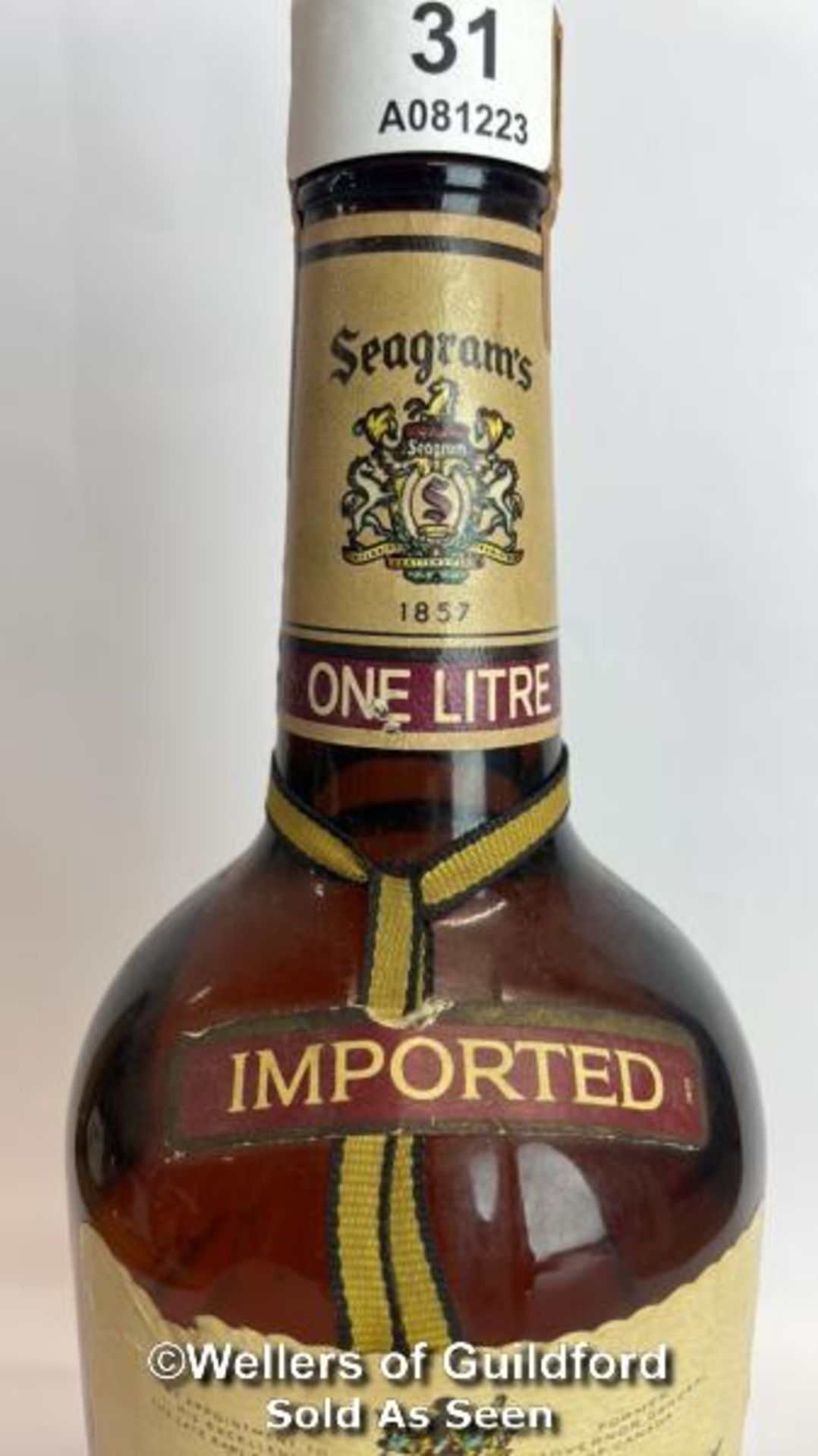 Seagrams V.O. Canadian Whisky, Aged 6 Years, Bottled in 1982, 1L, 43% vol / Please see images for - Image 6 of 12