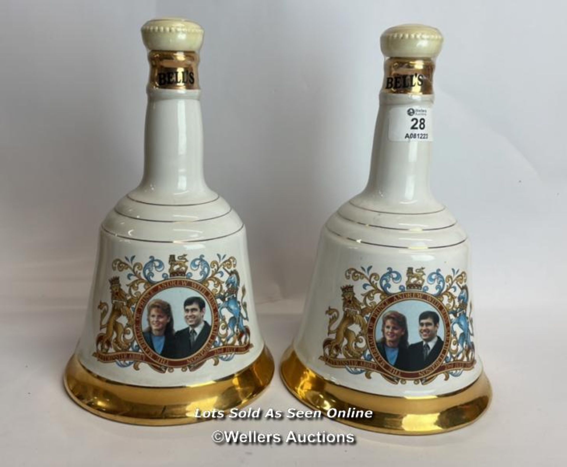 Two Bell's Scotch Whisky Decanters Commemerating The Marriage of Prince Andrew and Sarah Ferguson 23