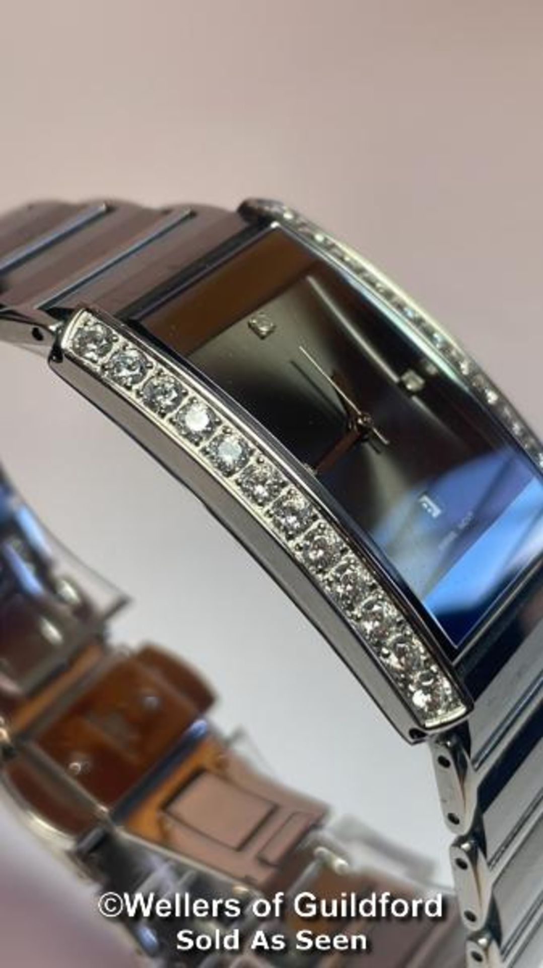 Tungsten wristwatch, quartz movement, tank style case with cubic zirconia borders on mirror - Image 6 of 14