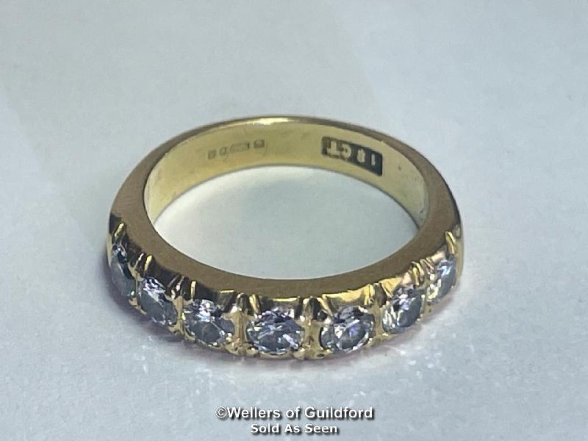 Diamond eternity half band ring in 18ct gold. Seven round cut brilliant diamonds estimated total - Image 3 of 6