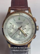 Sekonda stainless-steel water-resistant wristwatch no. 3847BPT, with leather strap, 4cm diameter