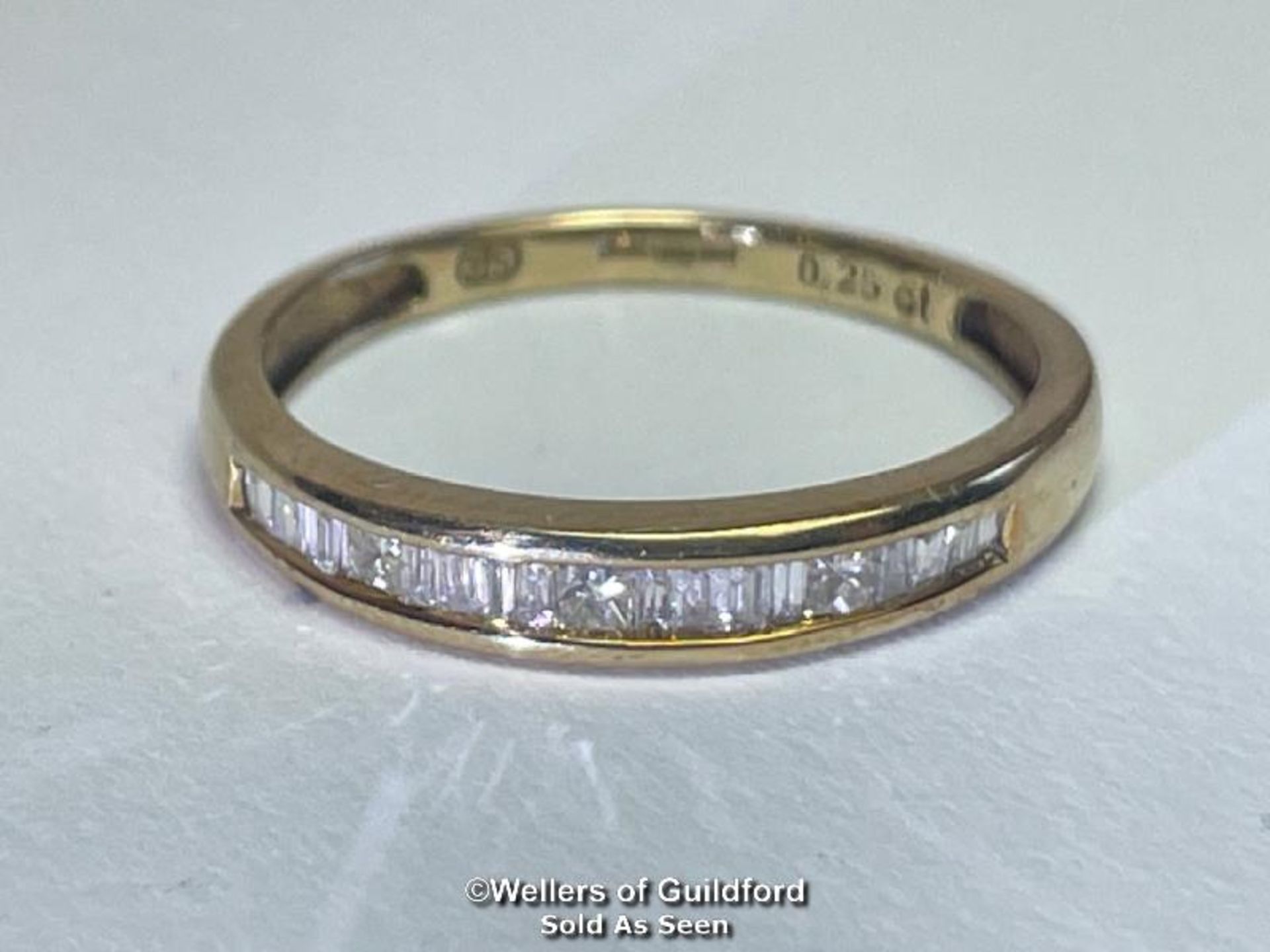 Diamond eternity half set band ring in hallmarked 9ct gold with baguette, taper baquette and - Image 2 of 5