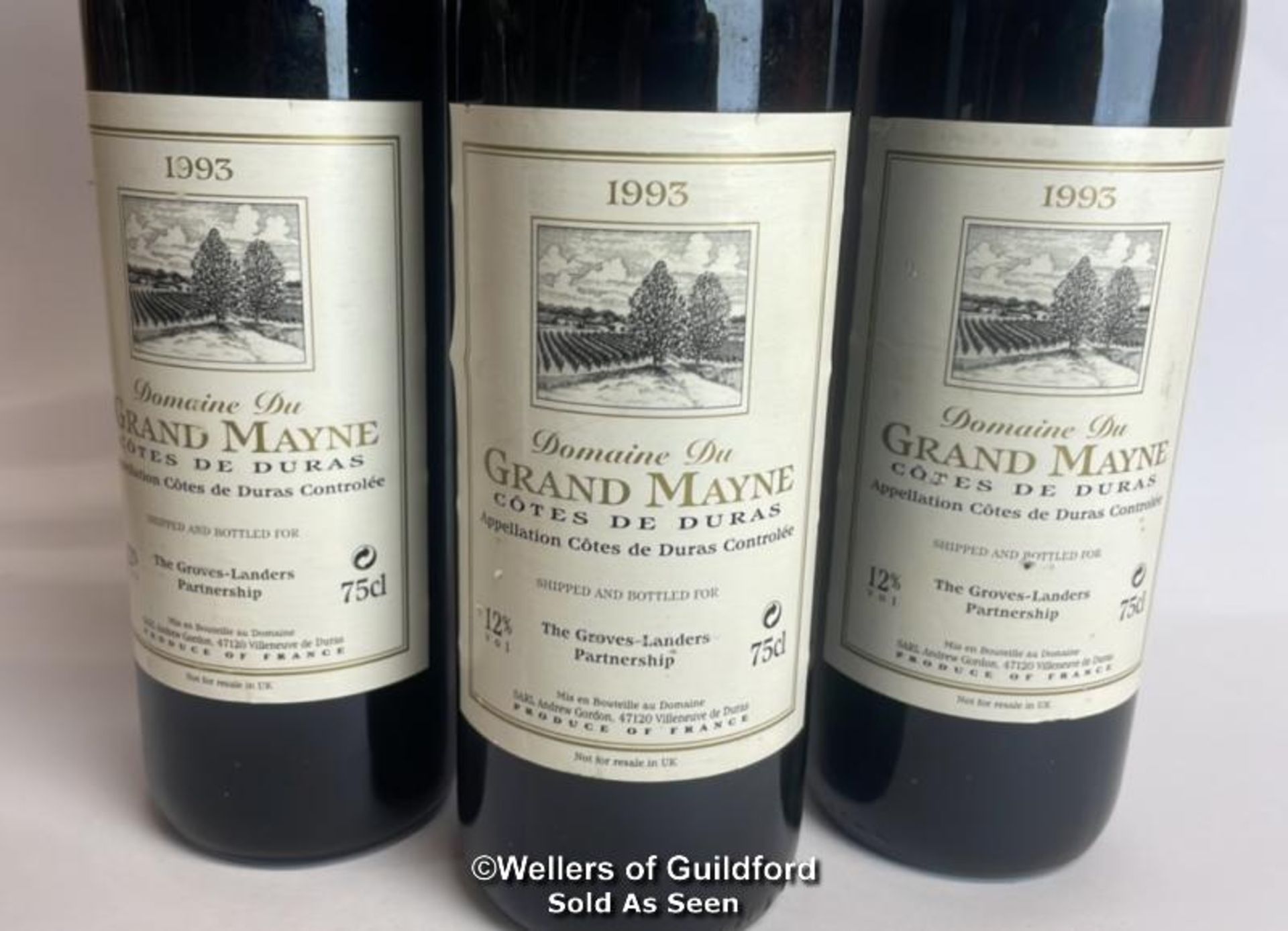 Three bottles of 1993 Domaine Du Grand Mayne Cotes De Duras, 75cl, 12% vol / Please see images for - Image 6 of 10