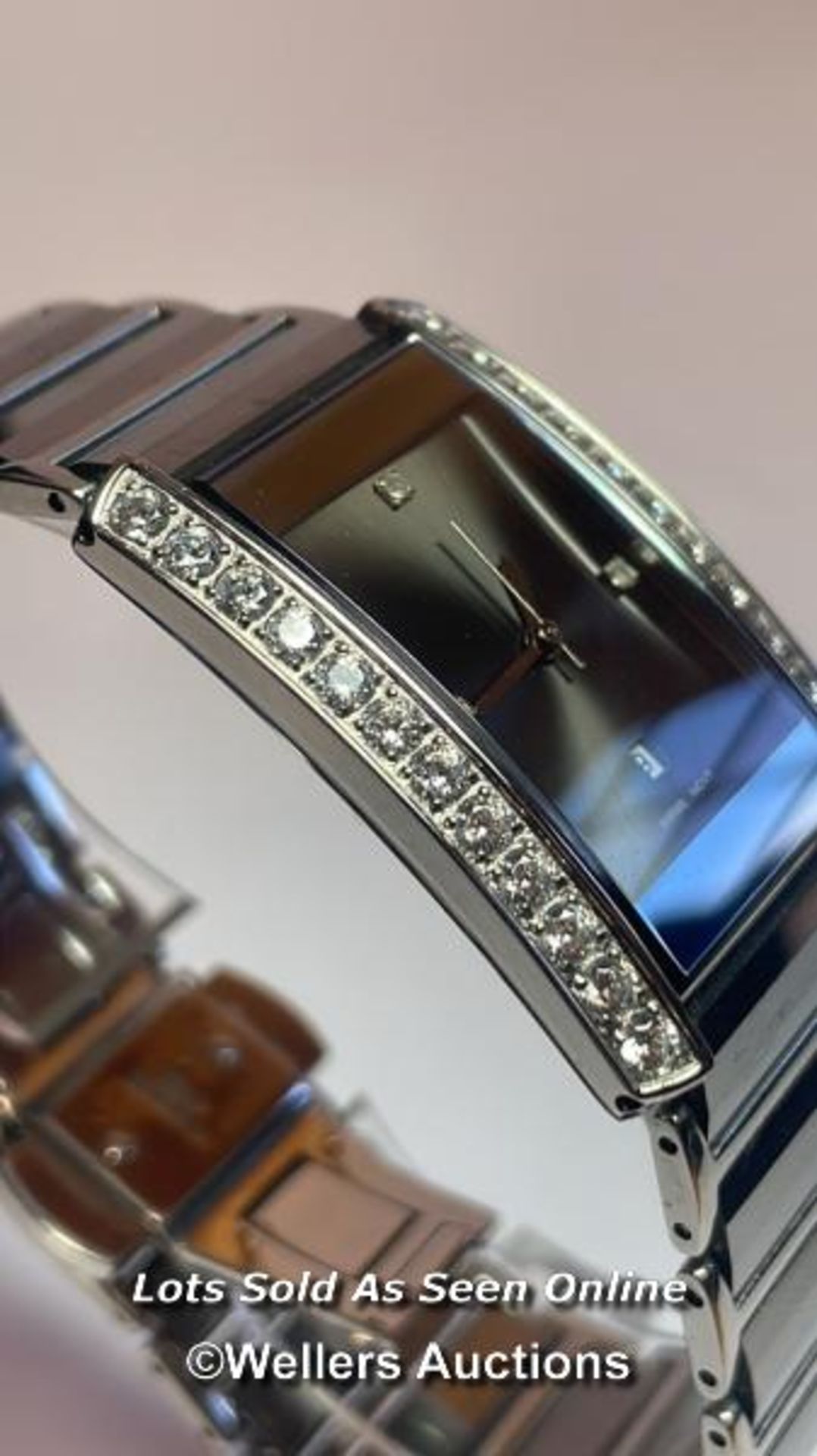 Tungsten wristwatch, quartz movement, tank style case with cubic zirconia borders on mirror - Image 5 of 14