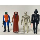 Four vintage Star Wars 3 3/4" figures to include C-3PO (solid limbs) Kong Kong 1977, GMFGI, Ben