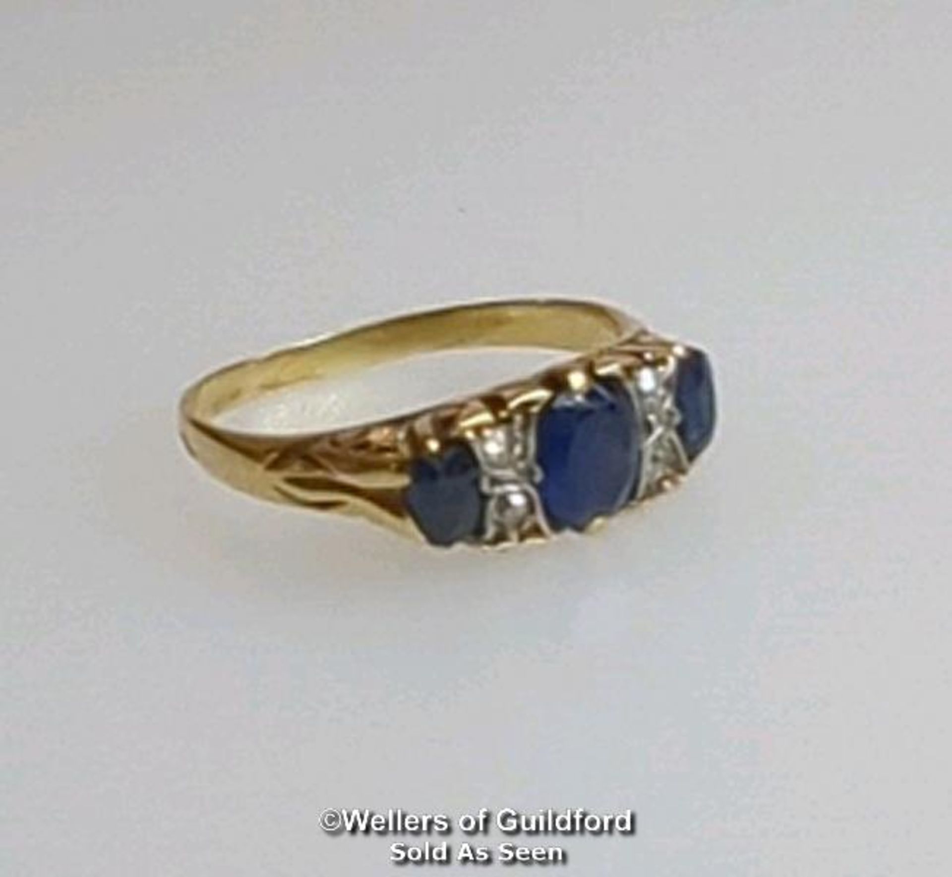 Sapphire and old cut diamond carved style antique ring. Not hallmarked. Ring size L. Gross weight - Image 5 of 6