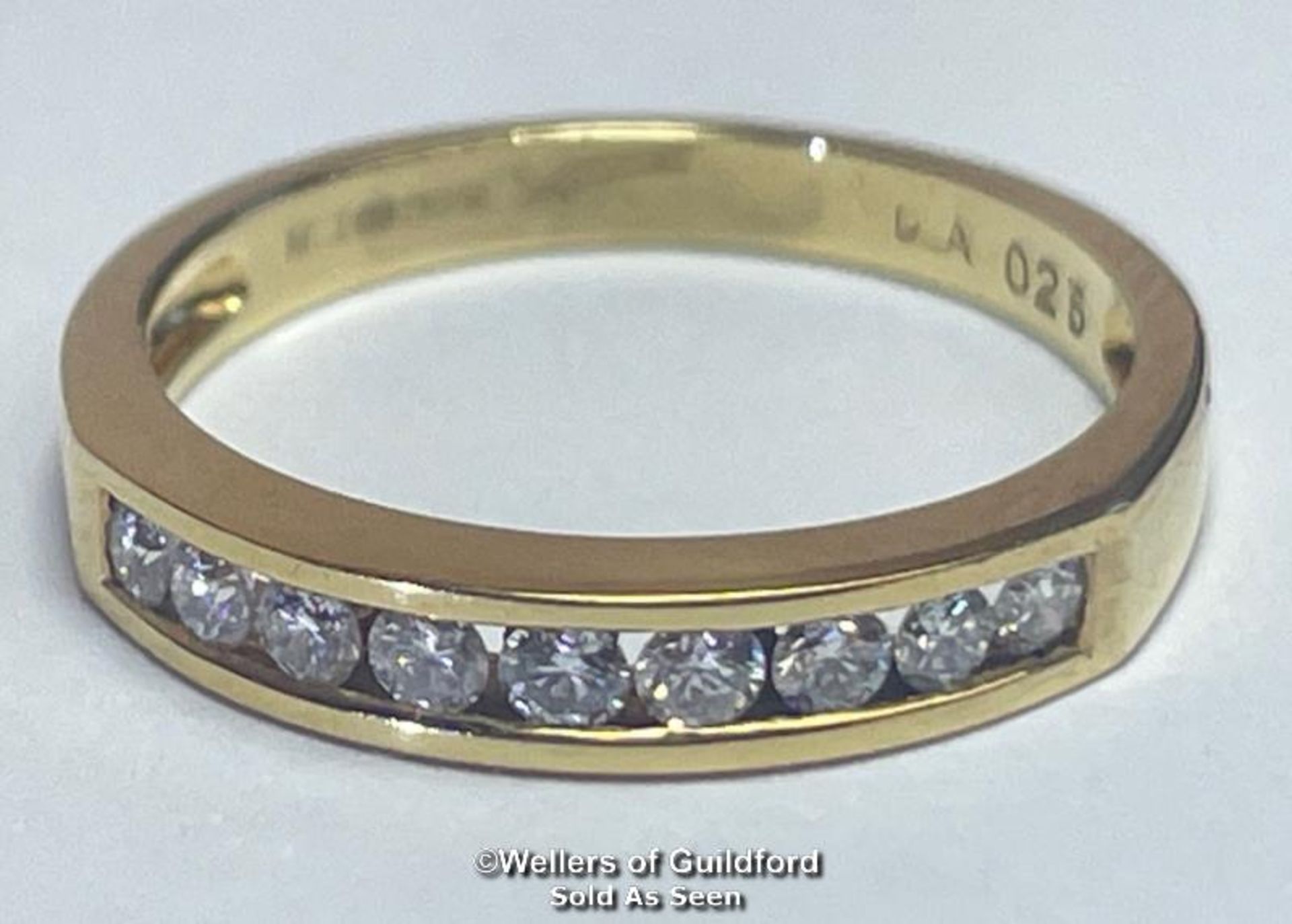 Diamond channel set eternity half band ring in hallmarked 18ct gold. Estimated diamond weight 0. - Image 2 of 6